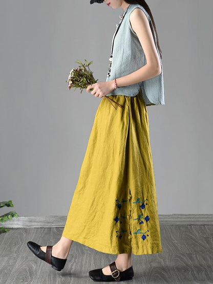 Loosen Casual Cotton Skirt with Floral Print, Four Color