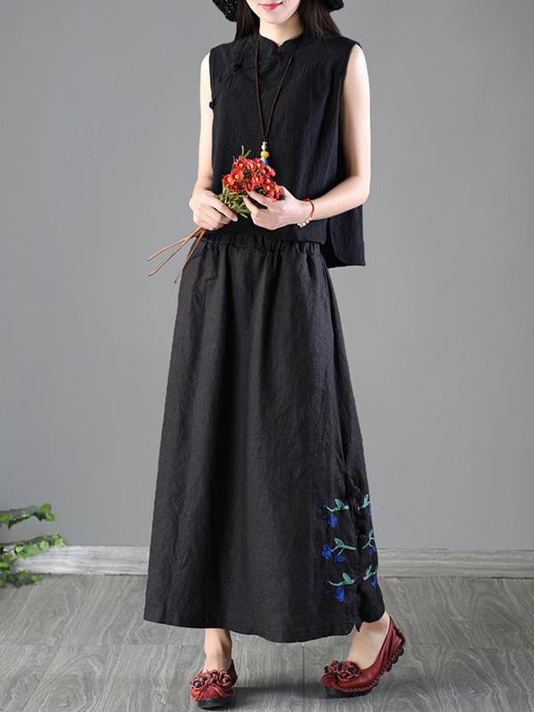 Loosen Casual Cotton Skirt with Floral Print, Four Color