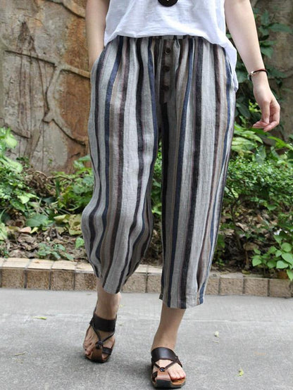 Loose Comfortable Striped Ninth Harem Pants