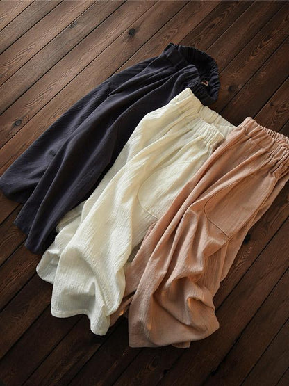 Vintage Wide Leg Ramie Cotton Casual Linen Pants