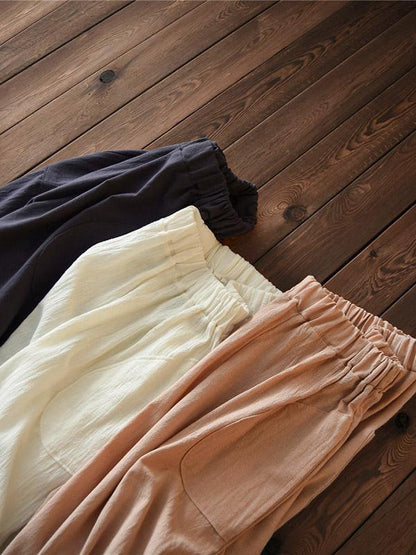 Vintage Wide Leg Ramie Cotton Casual Linen Pants