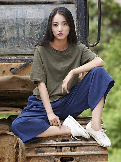 Loose Wide Leg Ramie Cotton Casual Linen Pants