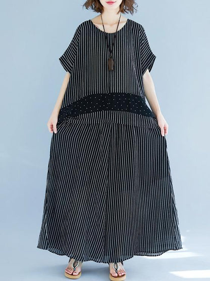 Casual Striped Suit of Short Sleeves Blouse and Breeches