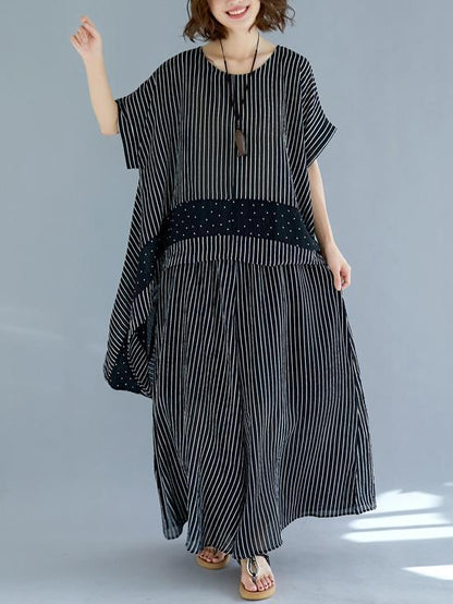 Casual Striped Suit of Short Sleeves Blouse and Breeches