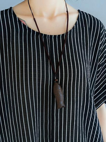 Casual Striped Suit of Short Sleeves Blouse and Breeches