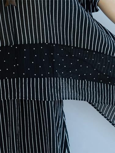 Casual Striped Suit of Short Sleeves Blouse and Breeches
