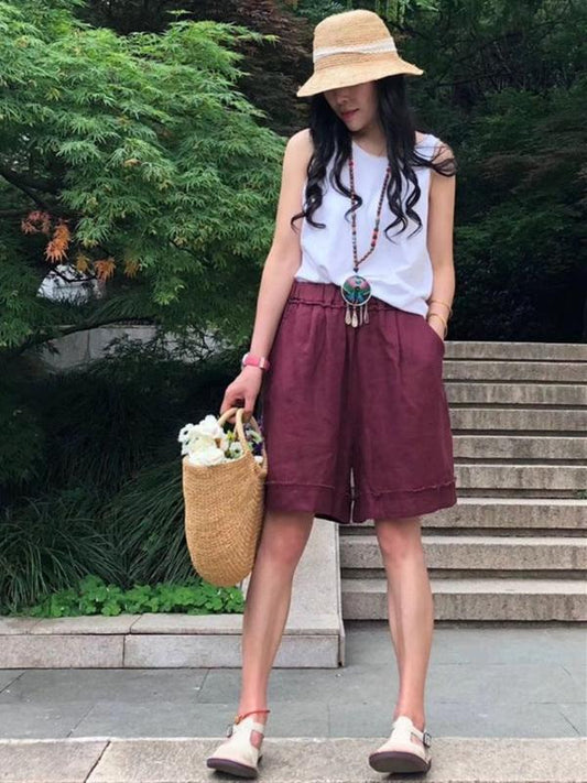 Pure Color Loose Comfortable Cotton Short