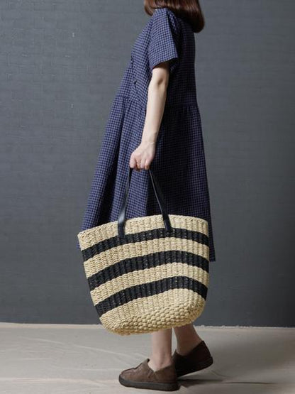 Plaid Casual Long Dress in Red or Navy Blue Color