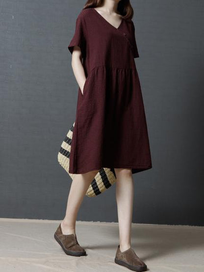 Plaid Casual Long Dress in Red or Navy Blue Color
