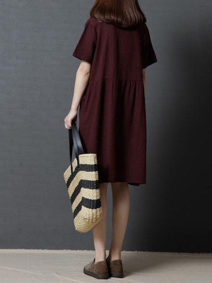 Plaid Casual Long Dress in Red or Navy Blue Color