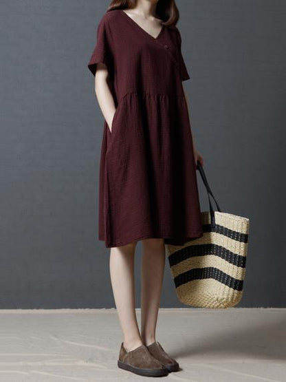 Plaid Casual Long Dress in Red or Navy Blue Color