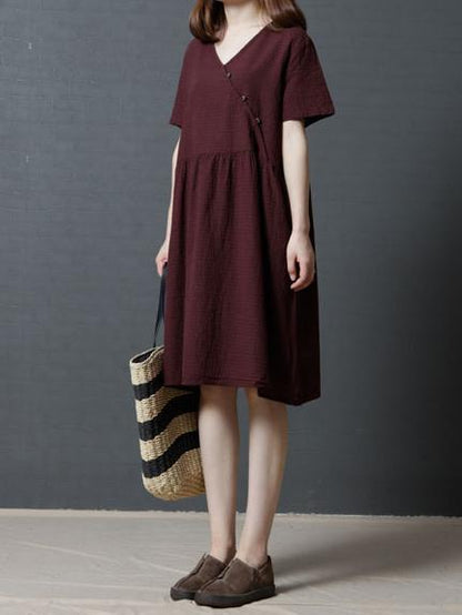 Plaid Casual Long Dress in Red or Navy Blue Color