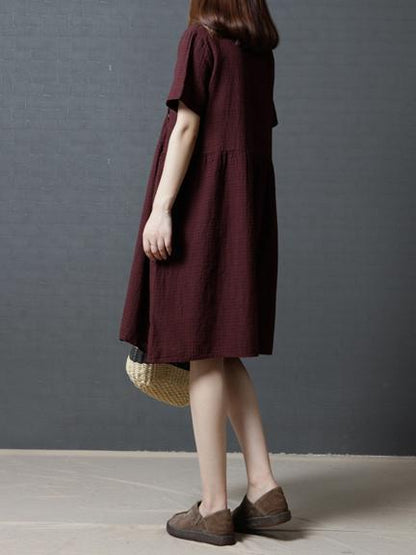Plaid Casual Long Dress in Red or Navy Blue Color