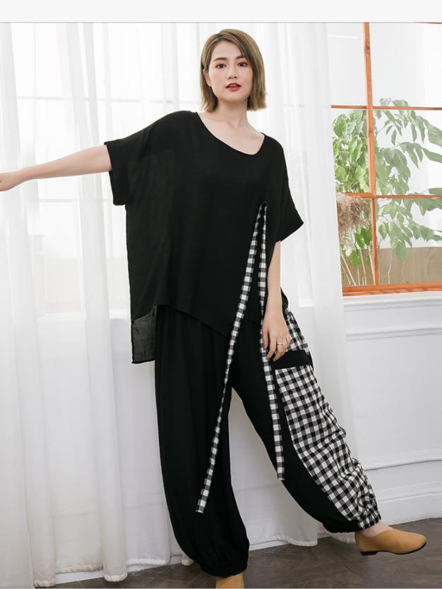 Fashion Loose Mixed Style Split-joint Suit with Round Neck