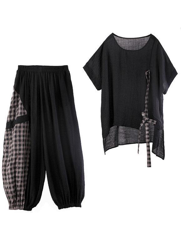 Fashion Loose Mixed Style Split-joint Suit with Round Neck