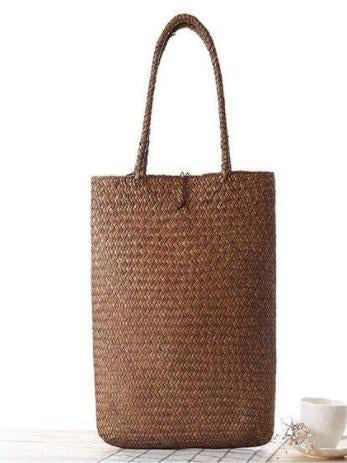 Simple Literature Shoulder Straw Bag