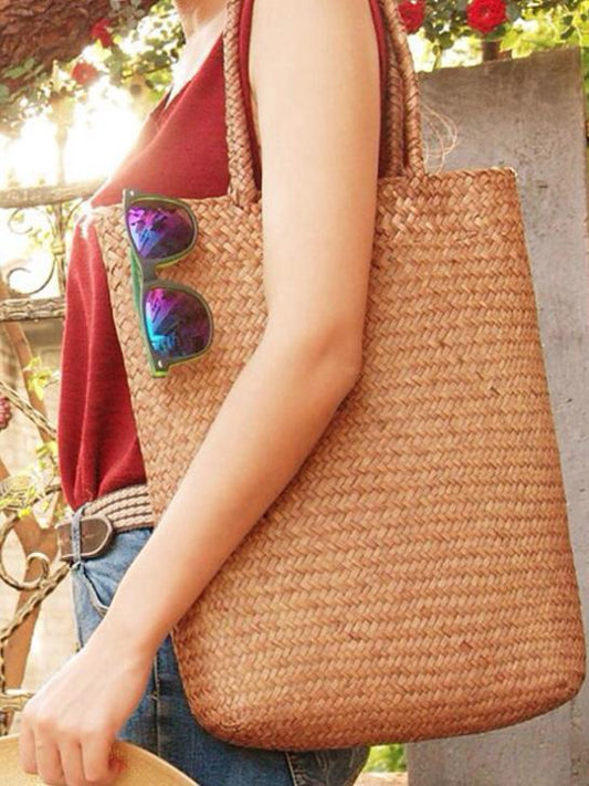 Simple Literature Shoulder Straw Bag