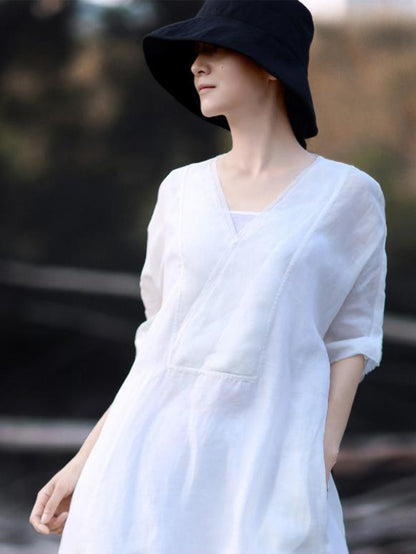 Classical Retro White Long Dress with Belt