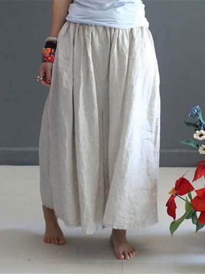 Soft Beige Wide Leg Loose Linen Pants