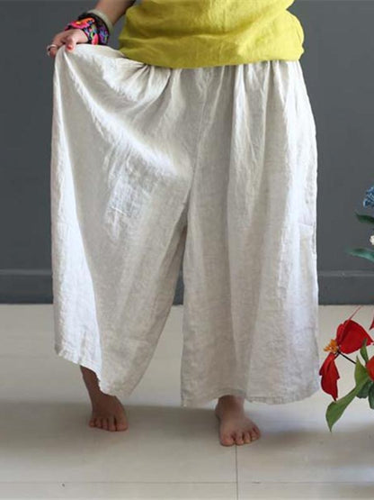 Soft Beige Wide Leg Loose Linen Pants
