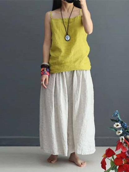 Soft Beige Wide Leg Loose Linen Pants