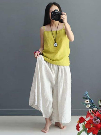 Soft Beige Wide Leg Loose Linen Pants