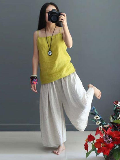 Soft Beige Wide Leg Loose Linen Pants