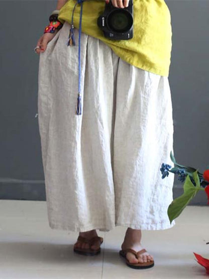 Soft Beige Wide Leg Loose Linen Pants