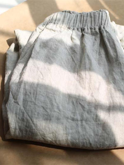 Soft Beige Wide Leg Loose Linen Pants