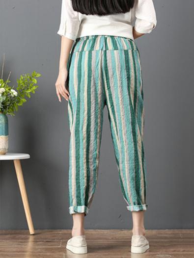 Loose Corlorful Stripe Lace-up Pants