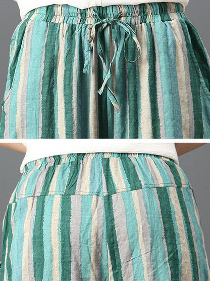 Loose Corlorful Stripe Lace-up Pants