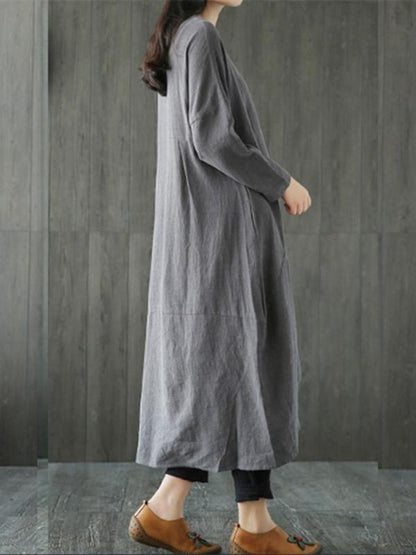 Simple Design Asymmetrical Linen Dress, Three Colors