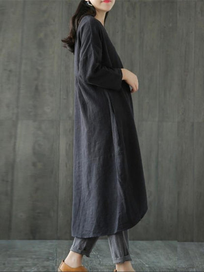 Simple Design Asymmetrical Linen Dress, Three Colors
