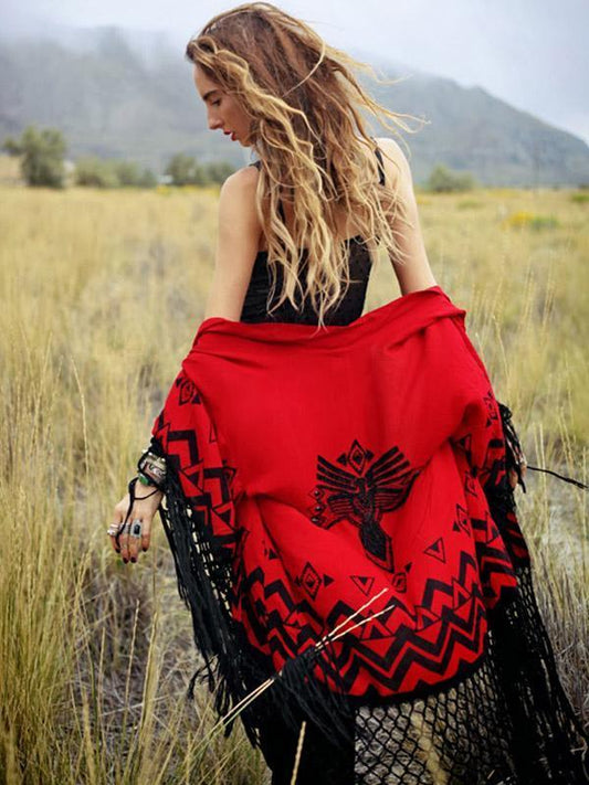 Kimono Style Original Polyester Swimwear in Red Color