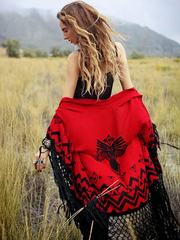 Printed Tasseled Kimonos Cover-ups Swimwear