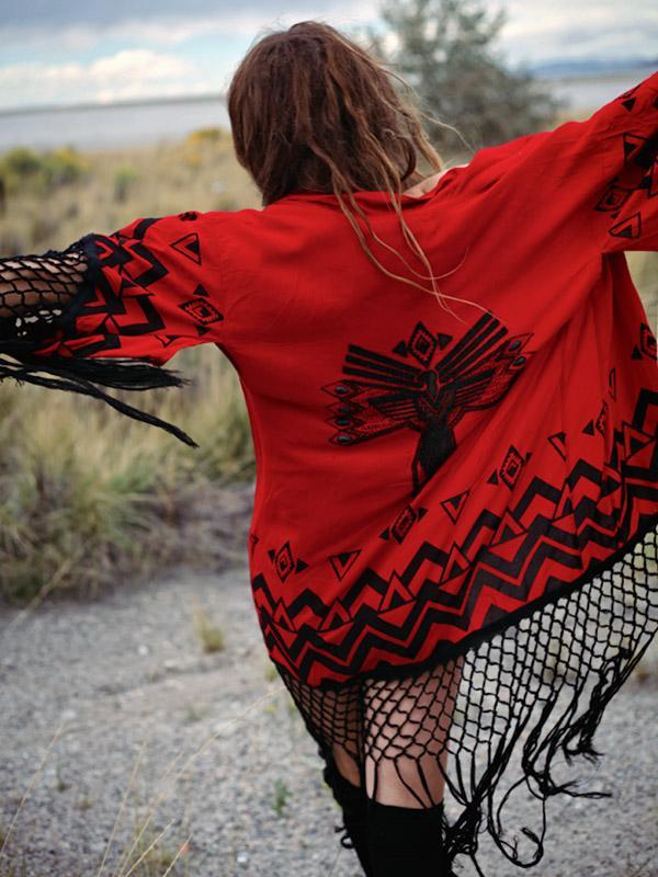 Printed Tasseled Kimonos Cover-ups Swimwear