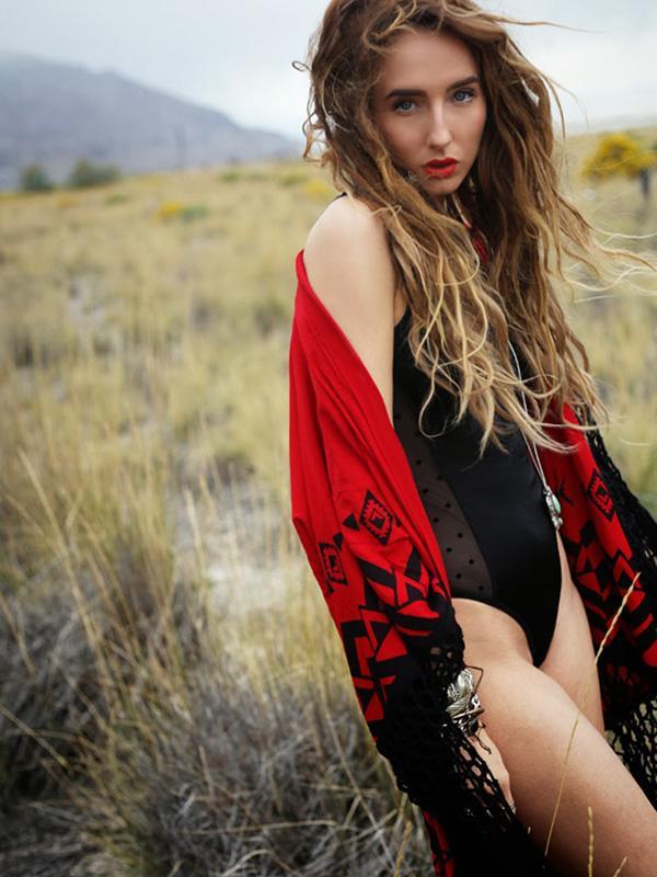 Printed Tasseled Kimonos Cover-ups Swimwear