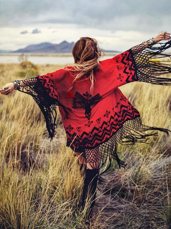 Printed Tasseled Kimonos Cover-ups Swimwear
