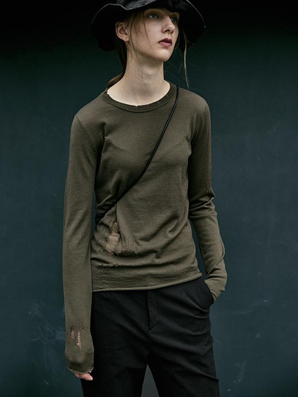 Autumn Hole Round Neck Long Sleeve Bottoming Shirt