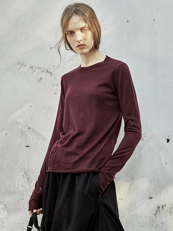Autumn Hole Round Neck Long Sleeve Bottoming Shirt