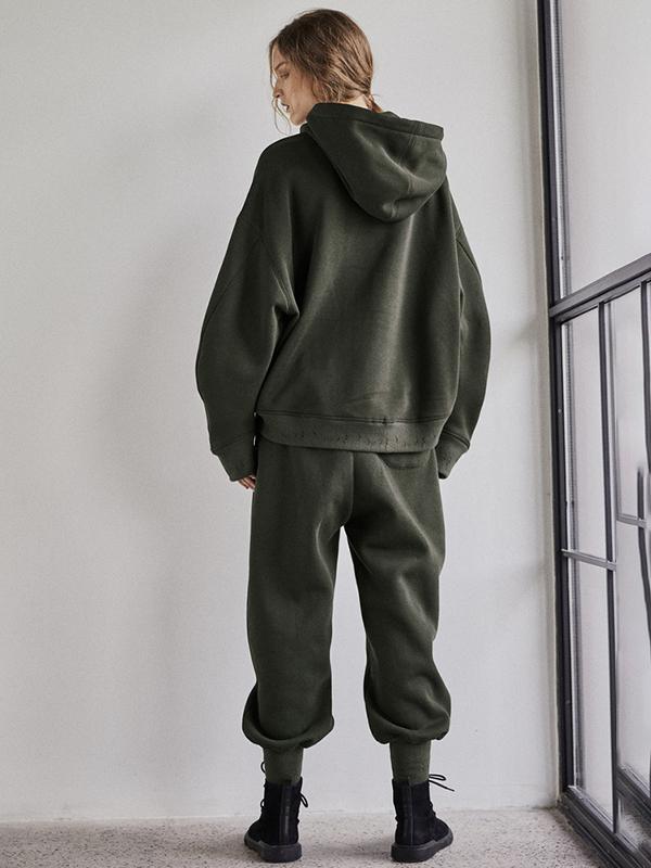 Plus Velvet Winter Loose Drawstring Hooded Sweatshirt