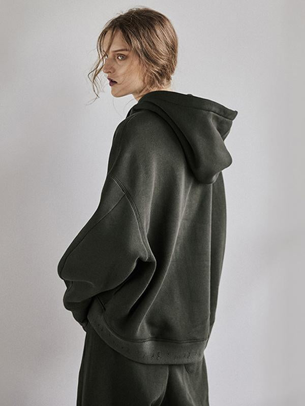 Plus Velvet Winter Loose Drawstring Hooded Sweatshirt