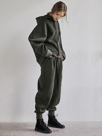 Plus Velvet Winter Loose Drawstring Hooded Sweatshirt