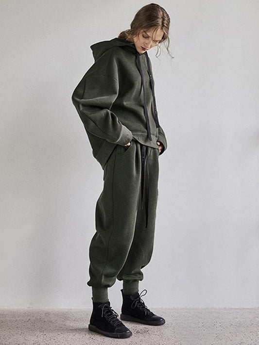 Plus Velvet Winter Loose Drawstring Hooded Sweatshirt