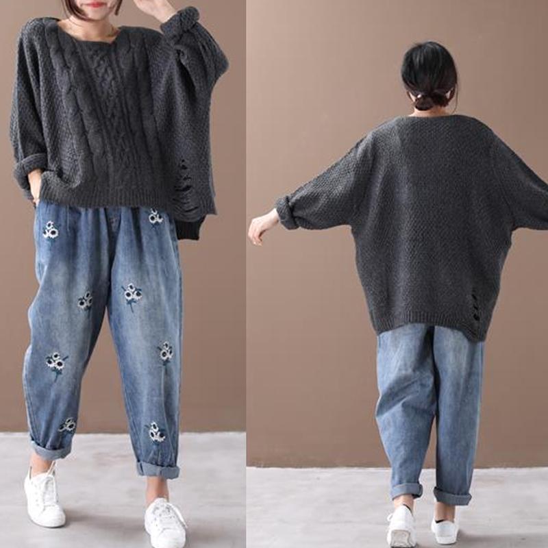 Hole Design Loose And Comfortable Sweater