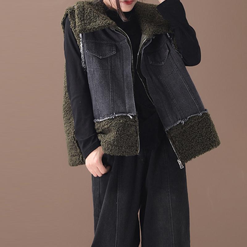 Casual Denim Stitching Thick Warm Waistcoat