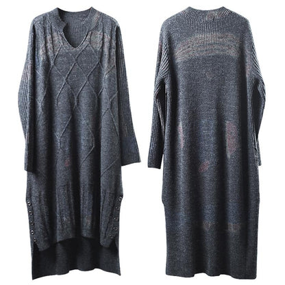 High Low Hem Split Buttons Split Neck Dress