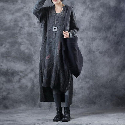 High Low Hem Split Buttons Split Neck Dress