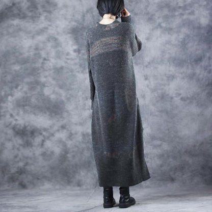 High Low Hem Split Buttons Split Neck Dress