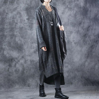High Low Hem Split Buttons Split Neck Dress